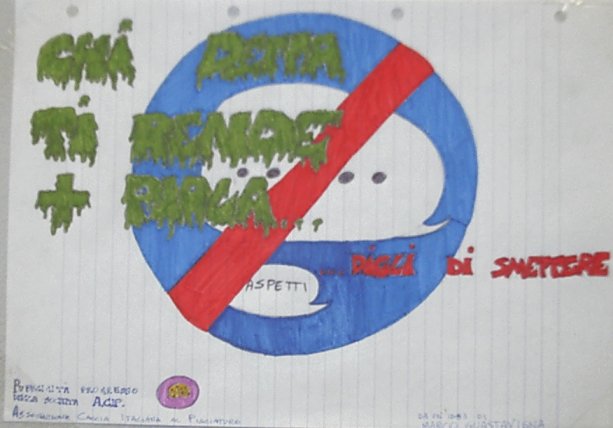 Cartellone realizzato dal geniale allievo Diego RP: il testo  riprodotto a fianco
